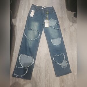 Women's Distressed Heart Patch Jeans